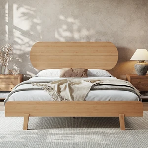 Queen Size Bamboo Platform Bed with Round Shape Headboard and Little Footboard, Solid Bamboo Made Bed Frame Queen Size Bamboo Platform Bed with Round Shape Headboard and Little Footboard, Solid Bamboo Made Bed Frame