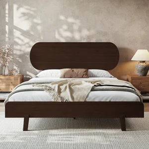 Queen Size Bamboo Platform Bed with Round Shape Headboard and Little Footboard, Solid Bamboo Made Bed Frame Queen Size Bamboo Platform Bed with Round Shape Headboard and Little Footboard, Solid Bamboo Made Bed Frame