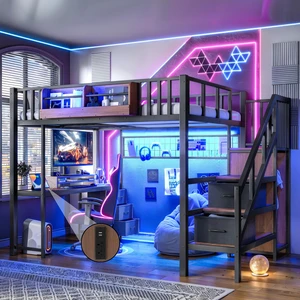 Full Size Loft Bed with Desk, Heavy Duty Save Space Loft Bed with Drawers and Storage Stair All In-One Metal Frame Full Size Loft Bed with Desk, Heavy Duty Save Space Loft Bed with Drawers and Storage Stair All In-One Metal Frame