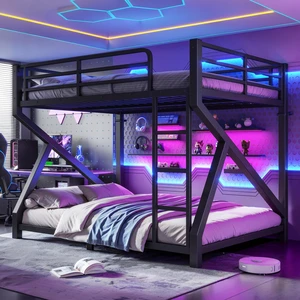 Full Over Full Bunk Bed with Ladders, Metal Bunk Bed with Upgraded Support Slats Low Profile Black, Metal, Beds Frames Full Over Full Bunk Bed with Ladders, Metal Bunk Bed with Upgraded Support Slats Low Profile Black, Metal, Beds Frames