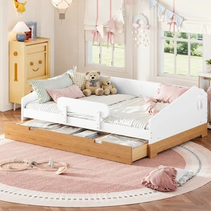 Full Size Design Floor Bed with Large Storage Drawers and Safety Guardrails, Floor Bed Frame with Slats for Kids Girls Full Size Design Floor Bed with Large Storage Drawers and Safety Guardrails, Floor Bed Frame with Slats for Kids Girls