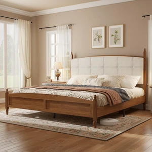 King Size Bed Frame in Walnut Finish, Spindle Platform Bed Supported, Walnut Brown, MDF and Metal, Beds Frames Bases King Size Bed Frame in Walnut Finish, Spindle Platform Bed Supported, Walnut Brown, MDF and Metal, Beds Frames Bases