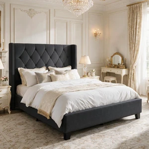 Queen Size Platform Bed Frame with Tufted Velvet Headboard, Upholstered Bed with Slat Support Box Spring Needed Noise Queen Size Platform Bed Frame with Tufted Velvet Headboard, Upholstered Bed with Slat Support Box Spring Needed Noise
