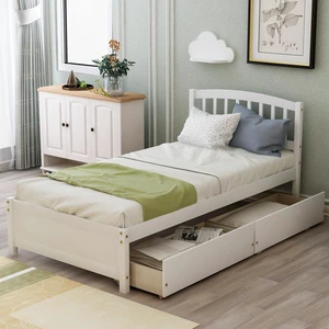 Twin Platform Storage Bed Frame with Two Drawers and Headboard, Previous SKU, White, Solid Wood, Beds Frames Bases Twin Platform Storage Bed Frame with Two Drawers and Headboard, Previous SKU, White, Solid Wood, Beds Frames Bases