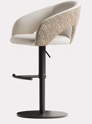 Adjustable Swivel Bar Stool Faux Leather Seat Woven Back Counter Height Bar Chair with Metal Base 1 Piece, White Adjustable Swivel Bar Stool Faux Leather Seat Woven Back Counter Height Bar Chair with Metal Base 1 Piece, White