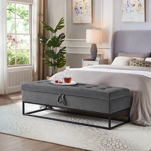 58.6 Inch Bed Bench Metal Base with Storage Velvet, Grey, Benches Stools 58.6 Inch Bed Bench Metal Base with Storage Velvet, Grey, Benches Stools