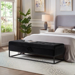 58.6 Inch Bed Bench Metal Base with Storage Velvet, Black, Benches Stools 58.6 Inch Bed Bench Metal Base with Storage Velvet, Black, Benches Stools