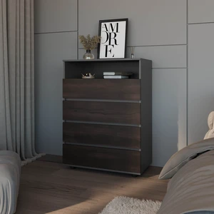 Stained 4 Drawer Dresser with Open Shelf, Grey Brown, Particle Board, Dressers Chests Wardrobes Stained 4 Drawer Dresser with Open Shelf, Grey Brown, Particle Board, Dressers Chests Wardrobes