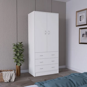 Armoire 71 Inch, 2 Doors 3 Drawers and Hanging Rod, White, Engineered Wood, Dressers Chests Wardrobes Armoire 71 Inch, 2 Doors 3 Drawers and Hanging Rod, White, Engineered Wood, Dressers Chests Wardrobes
