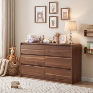 Dresser, 6 Drawer Dresser with Spacious Countertop Storage Cabinet with Concealed Handles and Rounded Corner Design Dresser, 6 Drawer Dresser with Spacious Countertop Storage Cabinet with Concealed Handles and Rounded Corner Design
