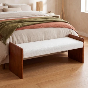 63 Inch Boucle Upholstered Decorative Ottoman Bench, Solid Rubber Side Panel Frame Accent Bench Long Ottoman for Bed 63 Inch Boucle Upholstered Decorative Ottoman Bench, Solid Rubber Side Panel Frame Accent Bench Long Ottoman for Bed