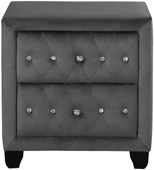 Crystal Tufted 2 Drawer Nightstand Upholstered with Velvet Fabric Made, Gray, Wood Crystal Tufted 2 Drawer Nightstand Upholstered with Velvet Fabric Made, Gray, Wood