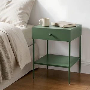 Colette Green Metal 1 Drawer Nightstand with Bottom Shelf and Tapered Legs Colette Green Metal 1 Drawer Nightstand with Bottom Shelf and Tapered Legs