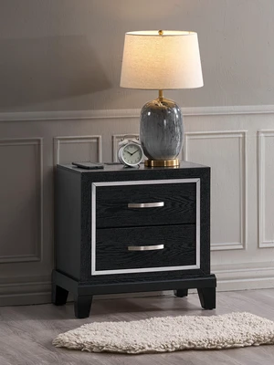 Livingston 2 Drawer Nightstand with USB Outlets, Black, Wood Livingston 2 Drawer Nightstand with USB Outlets, Black, Wood