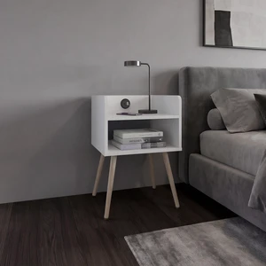 Nightstand with USB Port, Open Shelf Storage and Bedside Table, White, Particle Board Nightstand with USB Port, Open Shelf Storage and Bedside Table, White, Particle Board