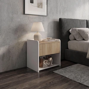 Portland Nightstand with Drawer and Open Shelf, Storage Table, Natural, Particle Board Portland Nightstand with Drawer and Open Shelf, Storage Table, Natural, Particle Board