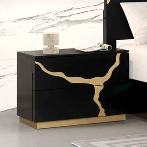 1 pc Nightstand Gold Paint Pattern French and English Dovetail Drawers and Gold Finish Furniture, Black Engineered Wood 1 pc Nightstand Gold Paint Pattern French and English Dovetail Drawers and Gold Finish Furniture, Black Engineered Wood