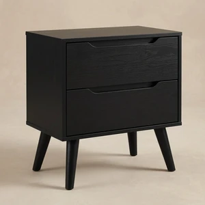 1 pc Nightstand Mid-Century Recessed Drawers Handle Bedside Table, Color, Black, Solid Wood and Wood 1 pc Nightstand Mid-Century Recessed Drawers Handle Bedside Table, Color, Black, Solid Wood and Wood