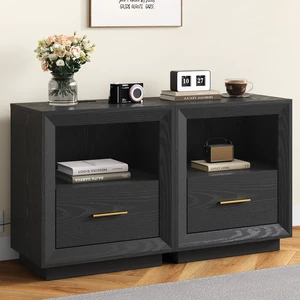 Nightstand with Charging Station Side Table Tables with Spacious Drawer, Outlets USB Type Storage End for Set, Black Nightstand with Charging Station Side Table Tables with Spacious Drawer, Outlets USB Type Storage End for Set, Black