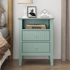 Fluted Night Stand, 23 Inch Tall End Table with Storage Wide Nightstand with 2 Drawers Bedside Table with Handle Fluted Night Stand, 23 Inch Tall End Table with Storage Wide Nightstand with 2 Drawers Bedside Table with Handle