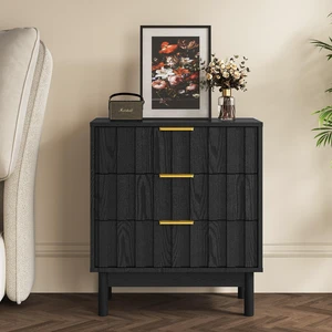 3 Drawer Dresser with Fluted Panel Design, Chest Drawers with Edge Pull Large Nightstand Side Table Storage Organizer 3 Drawer Dresser with Fluted Panel Design, Chest Drawers with Edge Pull Large Nightstand Side Table Storage Organizer