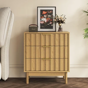 3 Drawer Dresser with Fluted Panel Design, Chest Drawers with Edge Pull Large Nightstand Side Table Storage Organizer 3 Drawer Dresser with Fluted Panel Design, Chest Drawers with Edge Pull Large Nightstand Side Table Storage Organizer
