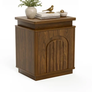 Bedside Table with Arched Grooves, Side Table with LED Lighting Ample Storage Space and Magnetic Push To-Open Doors Bedside Table with Arched Grooves, Side Table with LED Lighting Ample Storage Space and Magnetic Push To-Open Doors