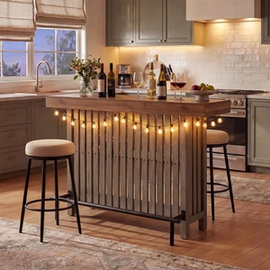 Sideboard Table, Counter Height Table and Bar with Wine Storage Top Wine Cabinet with Footrest and 2 Tier Rack Suitable Sideboard Table, Counter Height Table and Bar with Wine Storage Top Wine Cabinet with Footrest and 2 Tier Rack Suitable