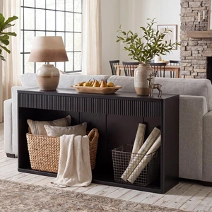 63 Inch Fluted Console Table with 3 Drawers, Long Sofa Table Behind Couch for Living, Black, MDF, Bar 63 Inch Fluted Console Table with 3 Drawers, Long Sofa Table Behind Couch for Living, Black, MDF, Bar