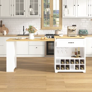 Extendable Counter Table with Wheels, Bar Table with Built in Power Outlet Wine Cabinet with Double Sided Drawers Extendable Counter Table with Wheels, Bar Table with Built in Power Outlet Wine Cabinet with Double Sided Drawers