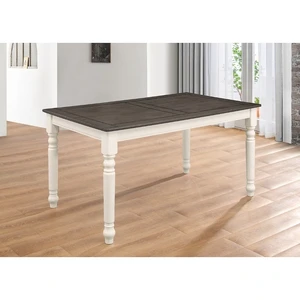 Two Tone Wooden Dining Table with MDF Top, Solid Rubberwood Turned Legs Dining Table, Grey Ivory, MDF and Rubber Wood Two Tone Wooden Dining Table with MDF Top, Solid Rubberwood Turned Legs Dining Table, Grey Ivory, MDF and Rubber Wood