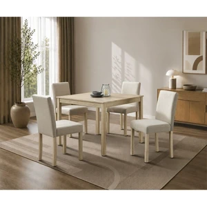 5 pc Dining Set, Square Dining Table with Fabric Upholstered Side Chairs, Light Oak, Rubber Wood, Kitchen Sets 5 pc Dining Set, Square Dining Table with Fabric Upholstered Side Chairs, Light Oak, Rubber Wood, Kitchen Sets