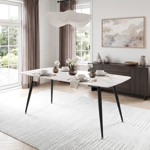 Dining Table Sintered Like Veining Iron Legs Sleek Design Kitchen Furniture 1 pc, White Black, Iron and Sintered Stone Dining Table Sintered Like Veining Iron Legs Sleek Design Kitchen Furniture 1 pc, White Black, Iron and Sintered Stone
