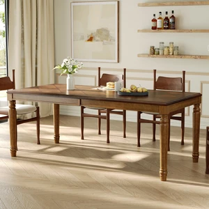 Rectangular Dining Table with Framed Wood Top and Turned Legs for Dining and Kitchen, Walnut, MDF and Solid Wood Rectangular Dining Table with Framed Wood Top and Turned Legs for Dining and Kitchen, Walnut, MDF and Solid Wood