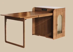 73 Inch Freestanding Murphy Dining Table with Sintered Stone Cabinet Top, Walnut, Wood 73 Inch Freestanding Murphy Dining Table with Sintered Stone Cabinet Top, Walnut, Wood