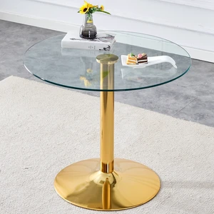 35 Inch Diameter Glass Top, Round Dining Table with Gold Metal Legs for Dining Living and Meeting, Gold Transparent 35 Inch Diameter Glass Top, Round Dining Table with Gold Metal Legs for Dining Living and Meeting, Gold Transparent