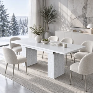 Extendable Dining Table for 4, Wood Grain Kitchen and Dining Table with Removable Extension Leaf Wave Fluted Pedestal Extendable Dining Table for 4, Wood Grain Kitchen and Dining Table with Removable Extension Leaf Wave Fluted Pedestal