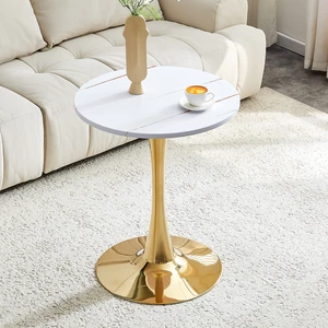 Round Dining Table, 23.6 Inch Circle Tulip Table with Thickened Tabletop and Metal Pedestal Mid Century Bistro Round Dining Table, 23.6 Inch Circle Tulip Table with Thickened Tabletop and Metal Pedestal Mid Century Bistro