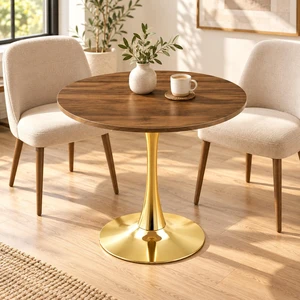 Round Dining Table, 31.5 Inch Circle Tulip Table with Thickened Tabletop and Metal Pedestal Mid Century Bistro Round Dining Table, 31.5 Inch Circle Tulip Table with Thickened Tabletop and Metal Pedestal Mid Century Bistro
