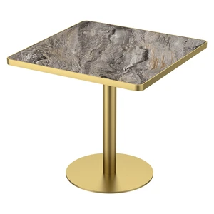 31.5 Inch Square Tulip Dining Table, Sintered Tabletop with Faux Print Stainless Steel Bracket Base Scratch and Wear 31.5 Inch Square Tulip Dining Table, Sintered Tabletop with Faux Print Stainless Steel Bracket Base Scratch and Wear