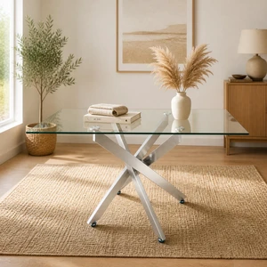 Rectangular Glass Table, 47.24 Inches Tempered Glass with Silver Frame Kitchen Table Set for Dining Party Conference Rectangular Glass Table, 47.24 Inches Tempered Glass with Silver Frame Kitchen Table Set for Dining Party Conference