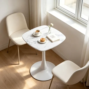 Dining Table, White Marble, MDF and Metal Dining Table, White Marble, MDF and Metal