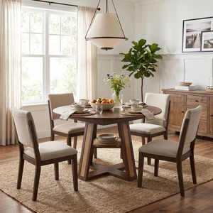 59.05 Inch Extendable Round Dining Table for 4, Round To-Oval Kitchen Table with Removable Extension Leaf Cross Shaped 59.05 Inch Extendable Round Dining Table for 4, Round To-Oval Kitchen Table with Removable Extension Leaf Cross Shaped