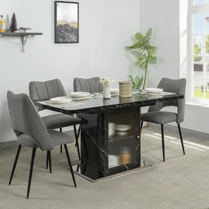 63 Inch Rectangle Dining Table, Stretchable with Printed Marble Table Top Storage Cabinet Leg with Metal Base Same 63 Inch Rectangle Dining Table, Stretchable with Printed Marble Table Top Storage Cabinet Leg with Metal Base Same