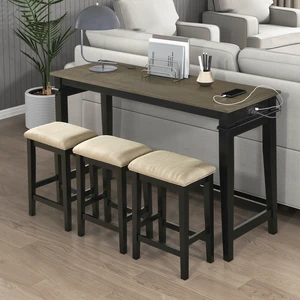 4 Piece Counter Height Dining Table Set Upholstered Stools USB Charging Ports Kitchen Nook Furniture, Black Finish 4 Piece Counter Height Dining Table Set Upholstered Stools USB Charging Ports Kitchen Nook Furniture, Black Finish