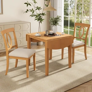 3 Piece Drop Leaf Dining Table Set, Folding Extendable Table Upholstered Chairs Small Space Dining Set for 2 People 3 Piece Drop Leaf Dining Table Set, Folding Extendable Table Upholstered Chairs Small Space Dining Set for 2 People