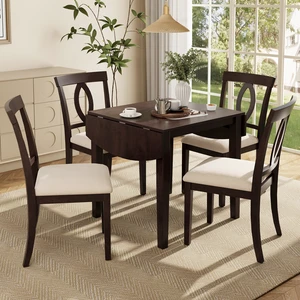 5 Piece Drop Leaf Dining Table Set, Folding Extendable Table Upholstered Chairs Small Space Dining Set for 4 People 5 Piece Drop Leaf Dining Table Set, Folding Extendable Table Upholstered Chairs Small Space Dining Set for 4 People