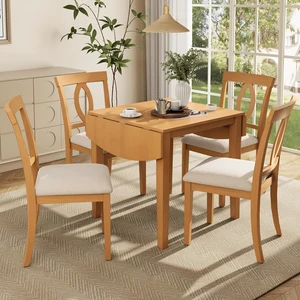 5 Piece Drop Leaf Dining Table Set, Folding Extendable Table Upholstered Chairs Small Space Dining Set for 4 People 5 Piece Drop Leaf Dining Table Set, Folding Extendable Table Upholstered Chairs Small Space Dining Set for 4 People