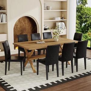Table and Chair Set 71 35.4 Inch Wood Grain MDF Splicing Desktop with Shaped Metal Frame Dining Table Includes Dining Table and Chair Set 71 35.4 Inch Wood Grain MDF Splicing Desktop with Shaped Metal Frame Dining Table Includes Dining