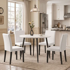 Pull Table Dining Chair Set, Medium Density Fiberboard Tabletop with Black Metal Table Legs Extendable Pull Mid-Century Pull Table Dining Chair Set, Medium Density Fiberboard Tabletop with Black Metal Table Legs Extendable Pull Mid-Century
